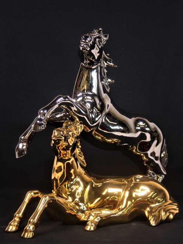 2 Paarden Porselein - Zilver en Goudkleurig